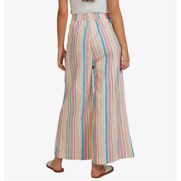 NWT Roxy Drifting Shorelines Striped Wide Leg Crop Trouser Linen Pants - Picture 6 of 10